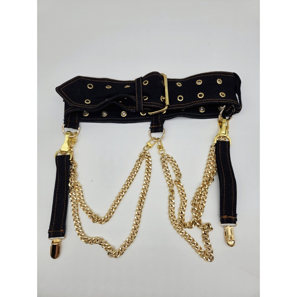 Women Denim Belt‎ Gold Strap Hip Harness Belt Clip Chain Waist Cinch Max 35"